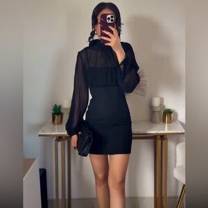 Zara NWT Elegant Black Sheer Sleeve Dress